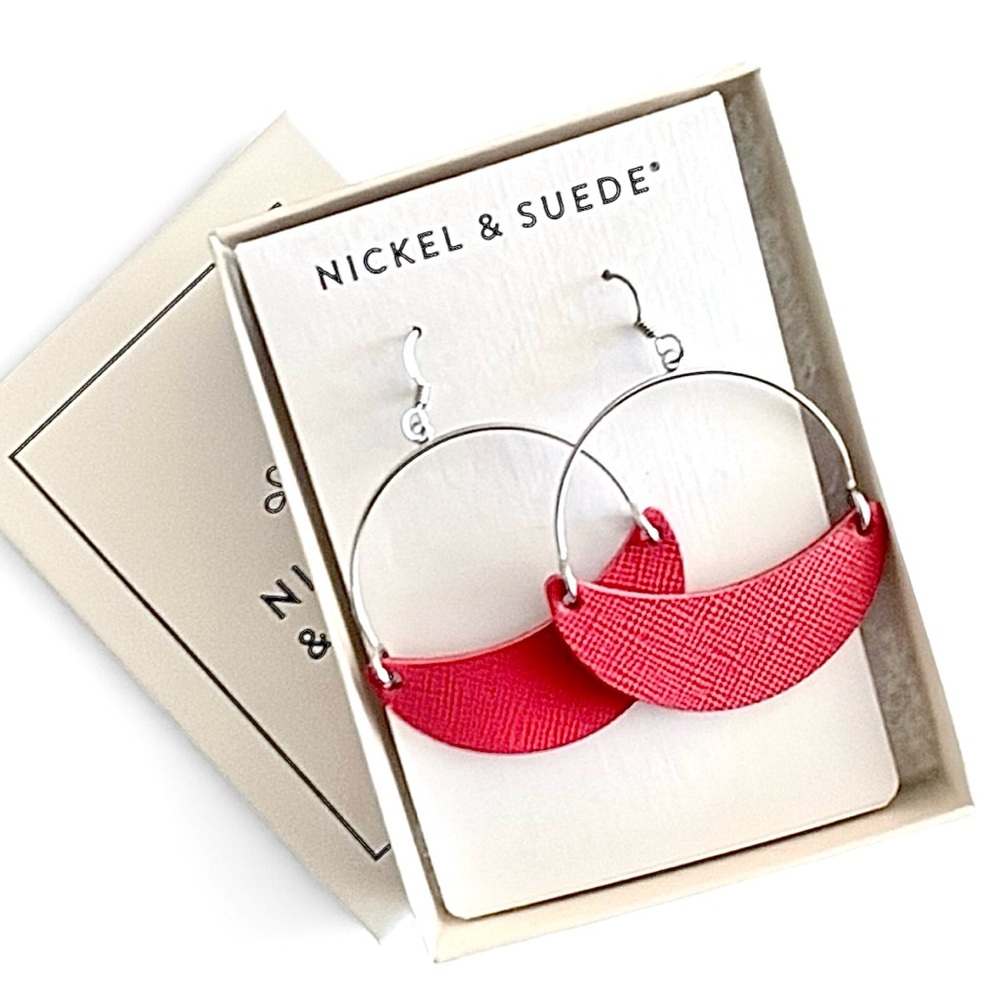 Nickel & Suede “Kiss Me” Asters Ltd Edition, Red Leather Earrings